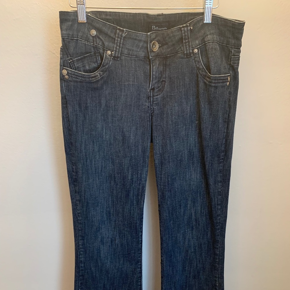 Bu From Malibu, Low Rise Cotton Blend Wide Hem, Women's Blue Denim Jeans Size 5